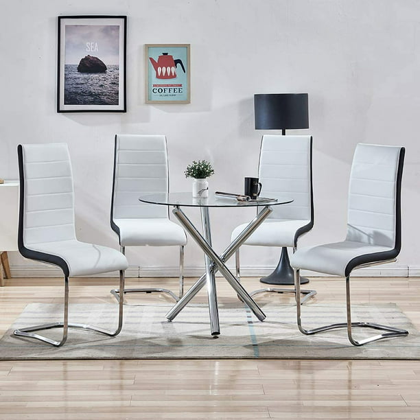 Set of 4 Modern Cantilever Dining Chairs Room Chair Table Faux Leather Furniture 